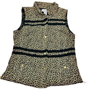 Dizzy Lizzie Quilted Animal/Leopard Print Vest With Gold Hardware Women's Size L
